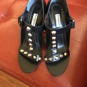 Balenciaga silver studded wedges